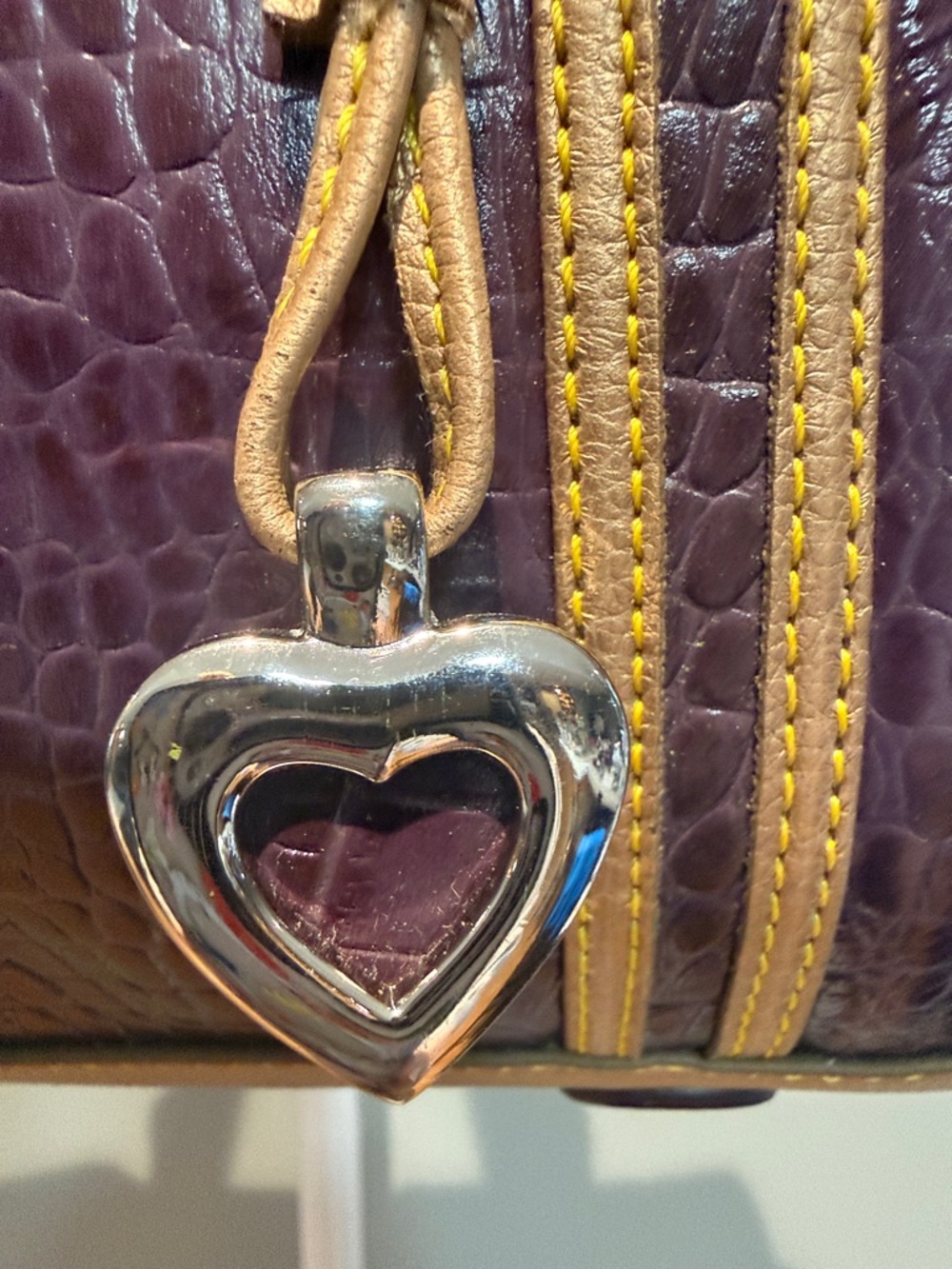 Sharif Purple Croc-Embossed Satchel with Gold Trim - Picture 4 of 16